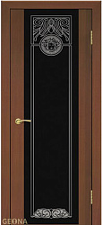 Дверь Геона Зевс, Триплекс черный с шелкографией, ПВХ, Орех итальянский 732