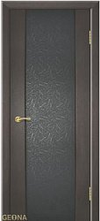 Дверь Геона Мираж, Триплекс черный с сатинированным рисунком, ультрашпон, Венге натуральный 07