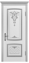 картинка Ульяновские двери, Симфония 2 В-3 ДГ, эмаль белая патина серебро магазин Dveris являющийся официальным дистрибьютором в России 