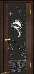 картинка Дверь Геона Дельфин, Триплекс черный с шелкографией, ультрашпон, Орех темный 27 магазин Dveris являющийся официальным дистрибьютором в России 