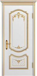 картинка Ульяновские двери, Соло B-3 ДГ, эмаль белая патина золото магазин Dveris являющийся официальным дистрибьютором в России 